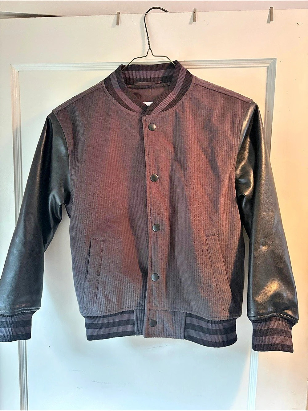Old Navy Faux Leather Sleeve Bomber Jacket Size Medium